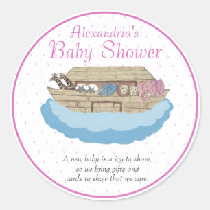 Baby Girl Pink Noah's Ark Baby Shower Einladung Runder Aufkleber