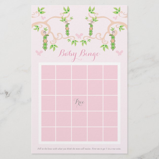 Baby Girl Pink Peak in einem Pod Custom Baby Bingo Briefpapier (Vorderseite)