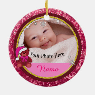 Baby Girl Pink Teddy Bear Personalisierte Weihnach Keramikornament