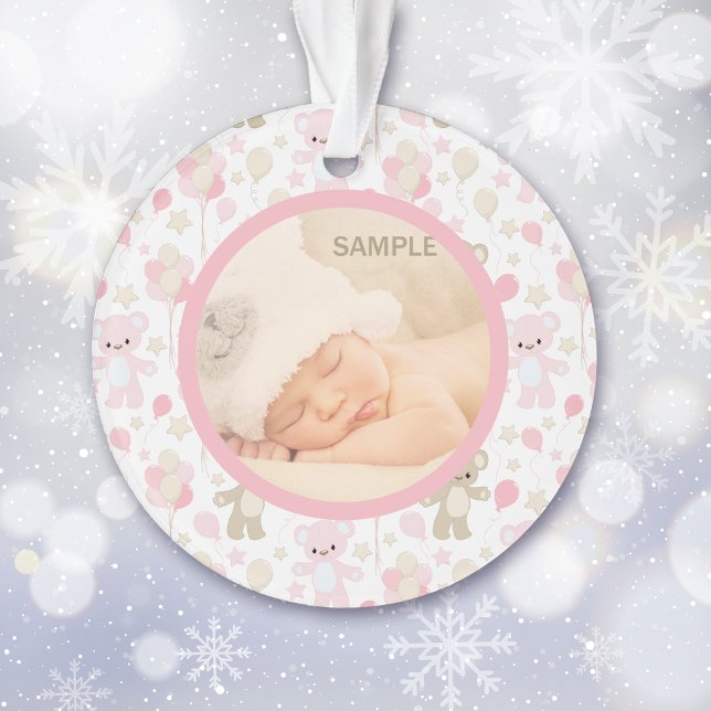 Baby Girl Pink Teddy Bear und Balloons Ornament (Von Creator hochgeladen)