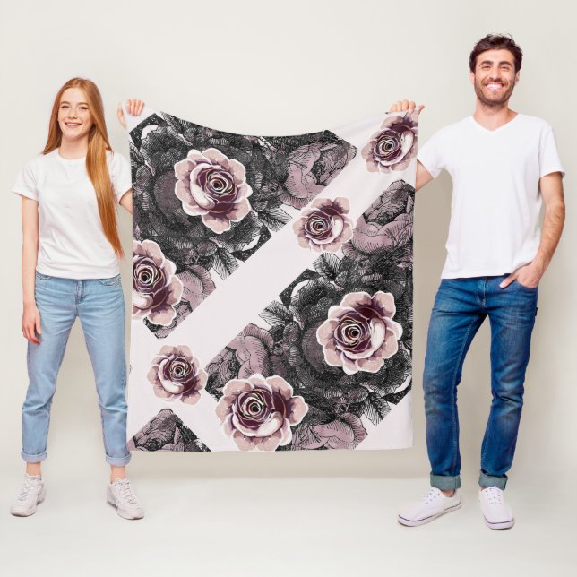 Baby Girl Pink White Black Viktorianisch Rose Must Fleecedecke (Beispiel)