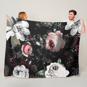 Baby Girl Pink White Black Viktorianisch Rose Must Fleecedecke