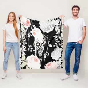 Baby Girl Pink White Black Viktorianisch Rose Must Fleecedecke