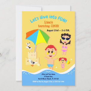 Baby girl première anniversaire plage invitation