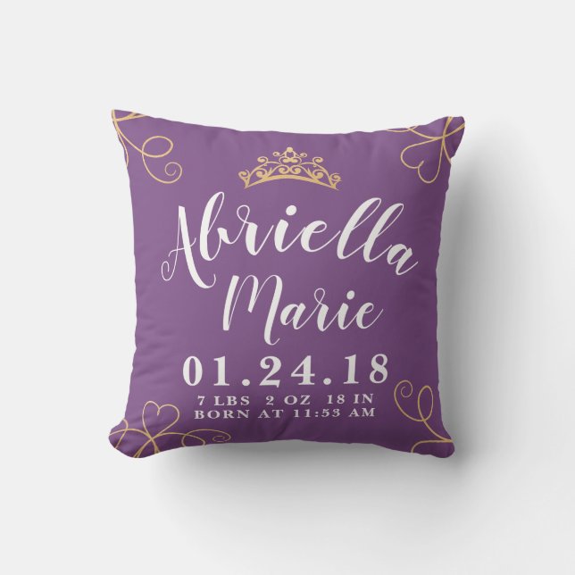 Baby Girl Princess Coussin de statistiques de nais (Recto)