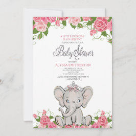 Baby Girl Princess Tiara Elephant Pink Floral Einladung
