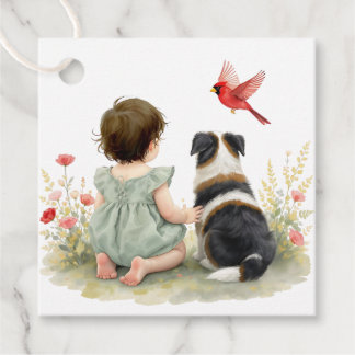 Baby Girl, Puppy Dog, Butterflies and Wildflowers Geschenkanhänger