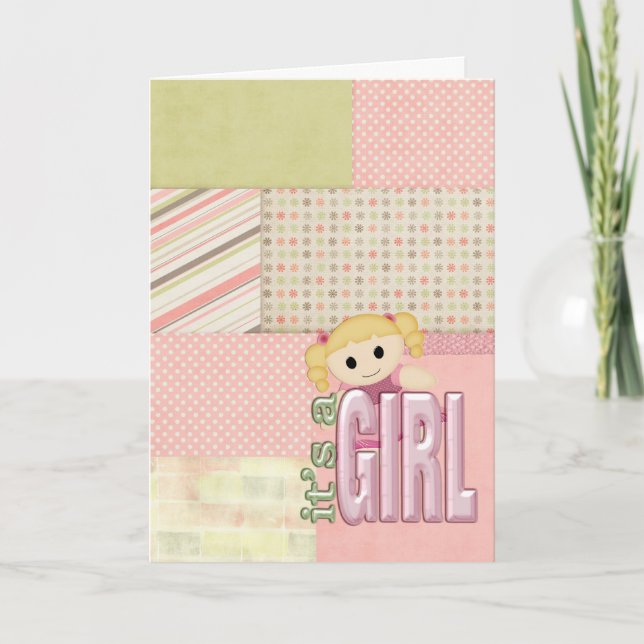 Baby Girl Quilt und Doll Karte (Vorderseite)