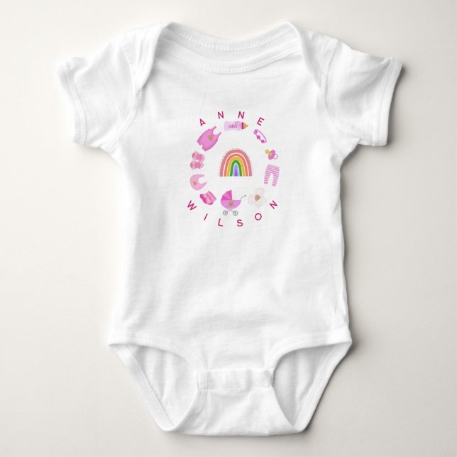 Baby Girl Rainbow Pink Color Baby Strampler (Vorderseite)