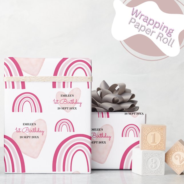 Baby Girl Rainbows and Hearts (Hot Pink) Geschenkpapier (Von Creator hochgeladen)