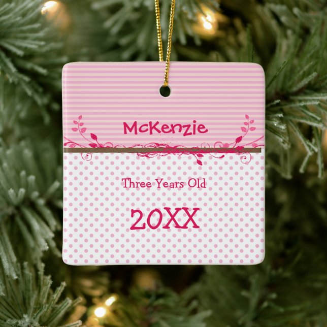 Baby Girl Raspberry Pink Dots Wirbel Foto Keramikornament (Baum)