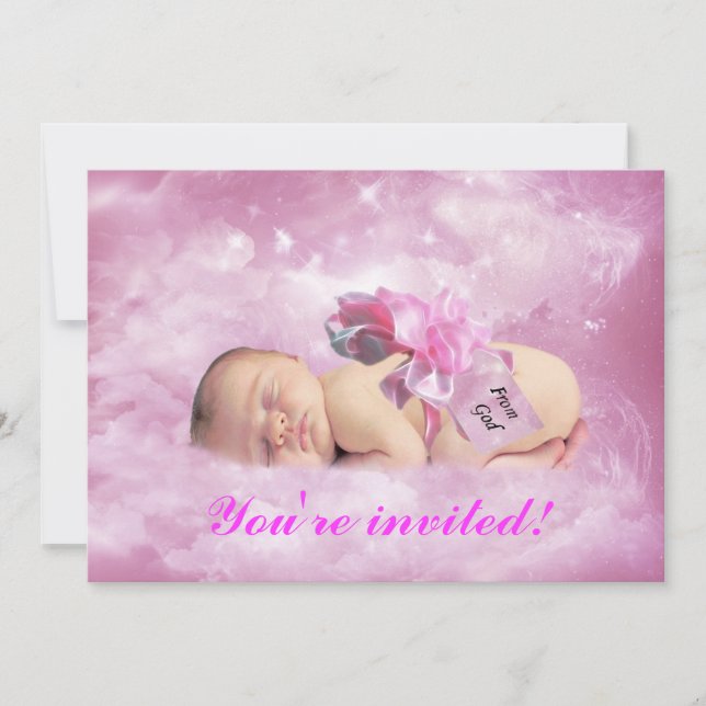Baby Girl rosa Wolken Fantasiedusche Einladung (Vorderseite)