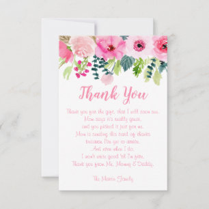 Baby Girl rose Floral Carte de remerciements