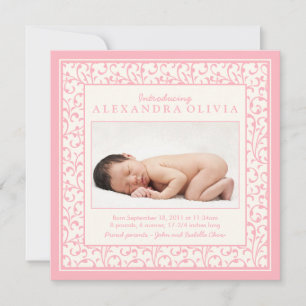 Baby Girl rose Floral Faire-part de naissance phot