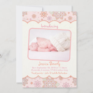 Baby Girl rose orange Faire-part de naissance phot