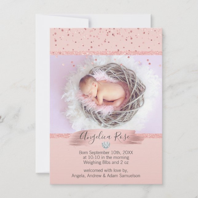 Baby Girl Rose rose Faire-part de naissance | PHOT (Devant)