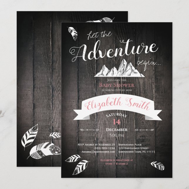 Baby girl Rustic adventure babyshower Einladung (Vorne/Hinten)