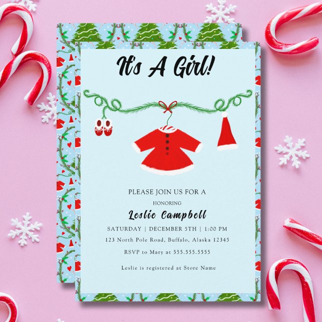 Baby Girl Santa Outfit Babydusche Einladung (Von Creator hochgeladen)