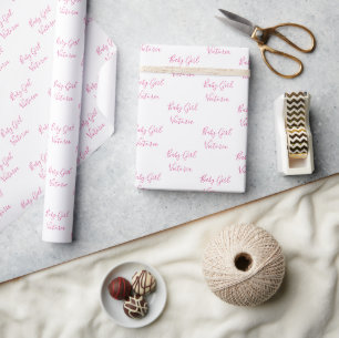 Baby Girl Schrift Rosa Personalisierter Name Geschenkpapier
