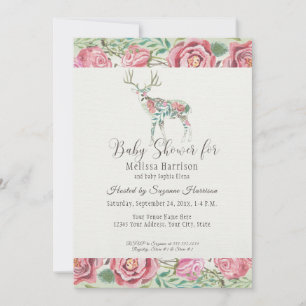 Baby Girl Shower Elegante Rose Blumenstrauß Einladung