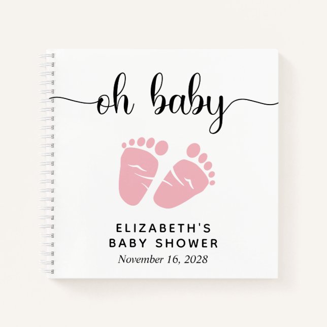 Baby Girl Shower Pink Feet Gästebuch Notizbuch (Vorderseite)