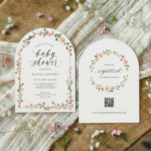 Baby Girl Shower Pinke Wasserfarben Florale Arkade Einladung