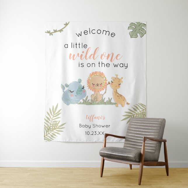 Baby Girl Shower Safari Tiere Hintergrundzeichen Wandteppich (Beispiel)