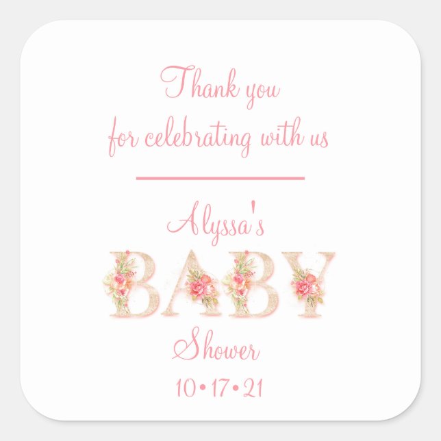 Baby Girl Shower Vielen Dank Quadratischer Aufkleber (Vorderseite)