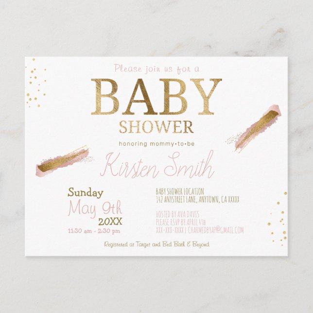 Baby Girl Simple Baby Shower Einladung Postkarten (Vorderseite)