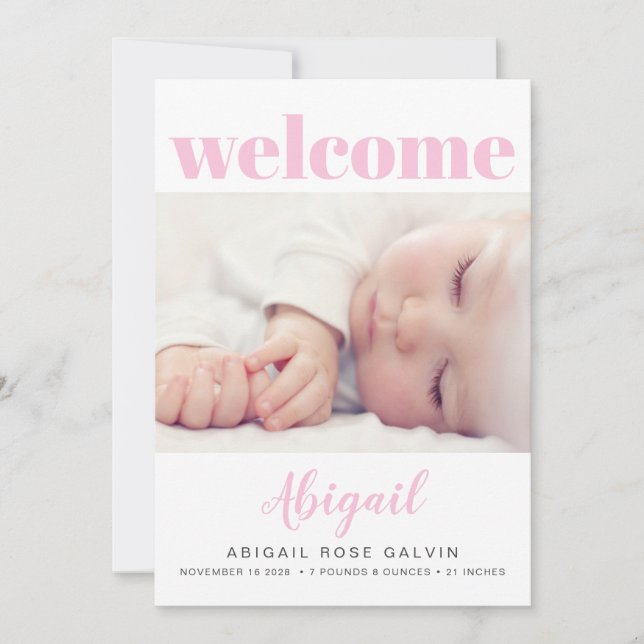 Baby Girl Simple Modern Multi Foto Pink Birth Ankündigung (Vorderseite)