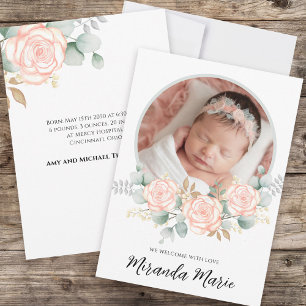 Baby Girl Simple Newborn Foto Script Floral Pink