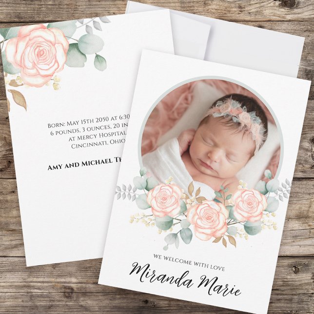 Baby Girl Simple Newborn Foto Script Floral Pink (Von Creator hochgeladen)