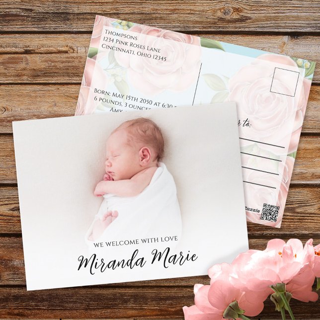 Baby Girl Simple Overlay Text Neugeborenes Foto Fl Postkarte (Von Creator hochgeladen)