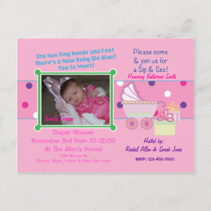 Baby Girl Sip & See Dusche Postkarte