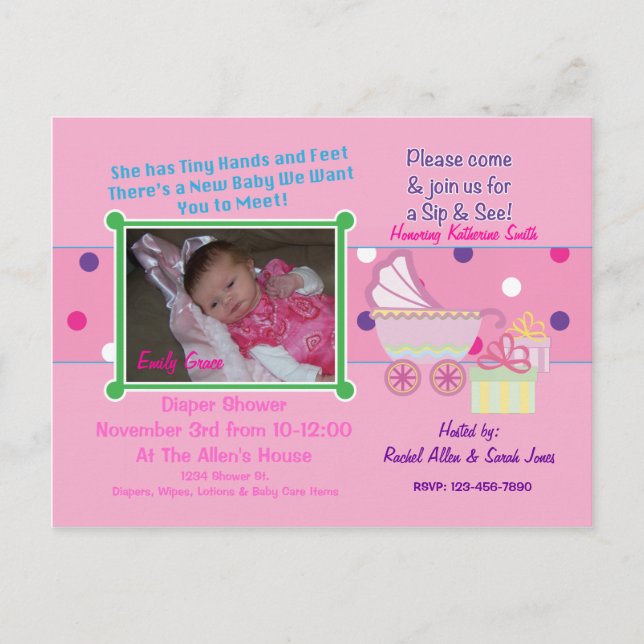 Baby Girl Sip & See Dusche Postkarte (Vorderseite)