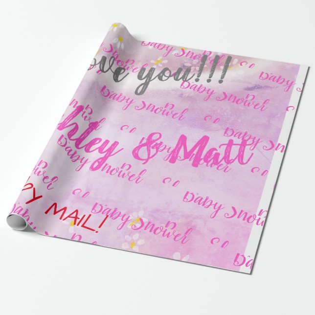 Baby Girl Soft Daisies Pink Watercolor Babydusche Geschenkpapier (Ungerollt)