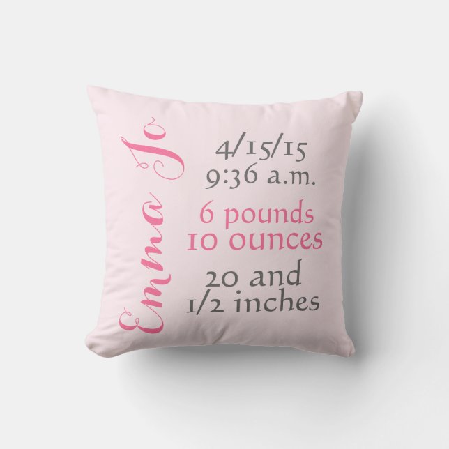 Baby Girl Solid Pink Birth Pillow Kissen (Vorderseite)