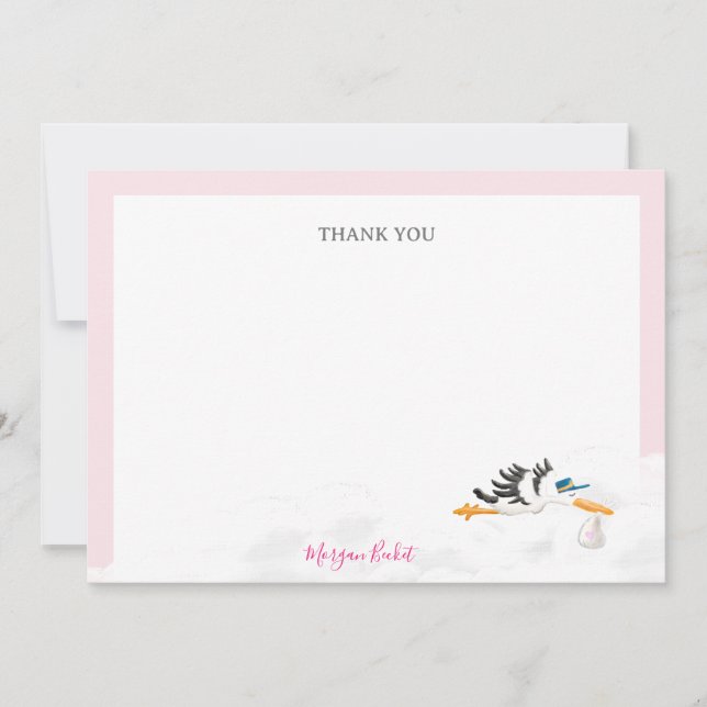 Baby Girl "Special Delivery" Stork Baby Shower Dankeskarte (Vorderseite)