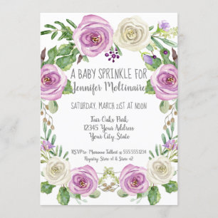Baby Girl Sprinkle Dusche Lavendel in Weiß Floral Einladung