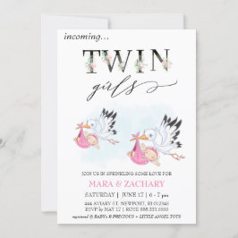*~* Baby Girl SPRINKLE Twins Storch Einladung