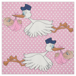 Baby Girl Stork Design Muster Stoff