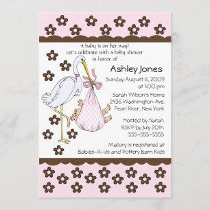 Baby Girl Stork Invitations de douche pour bébés