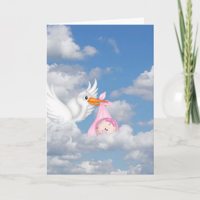 Baby Girl Stork Lieferkarte Karte (Vorderseite)