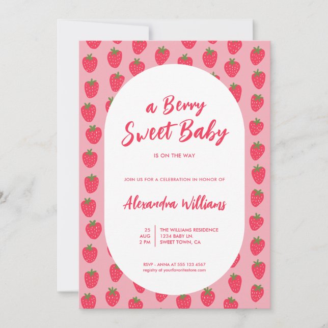 Baby Girl Strawberry Baby Dusche Einladung (Vorderseite)