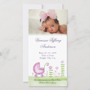 Baby Girl Stroller - Geburtshilfekarte Ankündigung