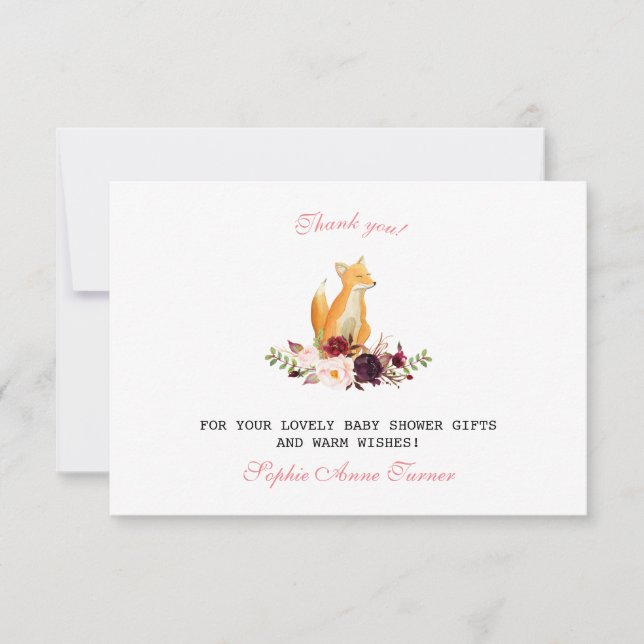 Baby Girl Sweet Fox Woodland Baby shower Merci (Devant)