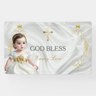 Baby Girl Taufe Christening Gold Cross Banner