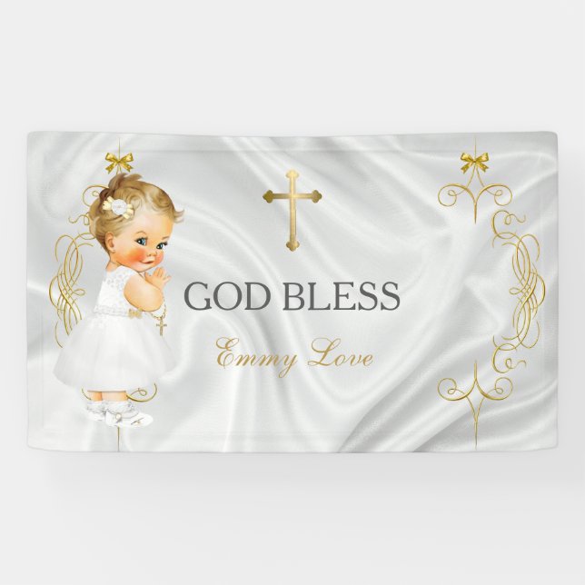 Baby Girl Taufe Christening Gold Cross Banner (Horizontal)