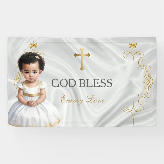 Baby Girl Taufe Christening Gold Cross Banner (Horizontal)
