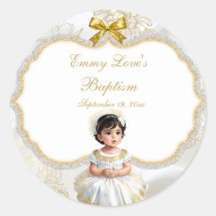 Baby Girl Taufe Christening White & Gold Runder Aufkleber